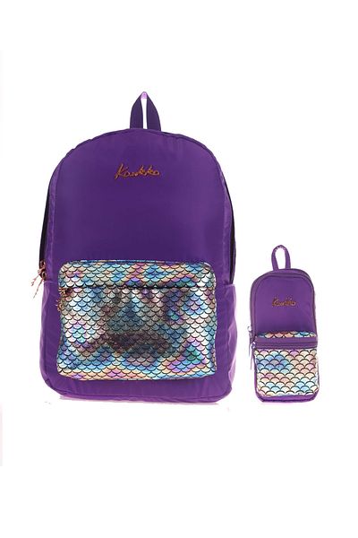 KAUKKO Set of 2 Bright Scale-purple Backpack and Pencil Bag