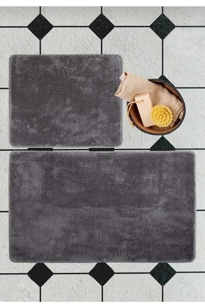 Lagom Life Σετ Χαλάκι Μπάνιου Καταπραστικό Γκρι Διπλό Λούτρινο Χαλί Αντιολισθ...