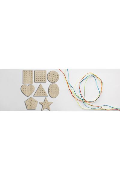 MartinaCole Montessori Bağcık Oyuncağı, Geometrik Şekiller Lazer Kesimli 8 Parça