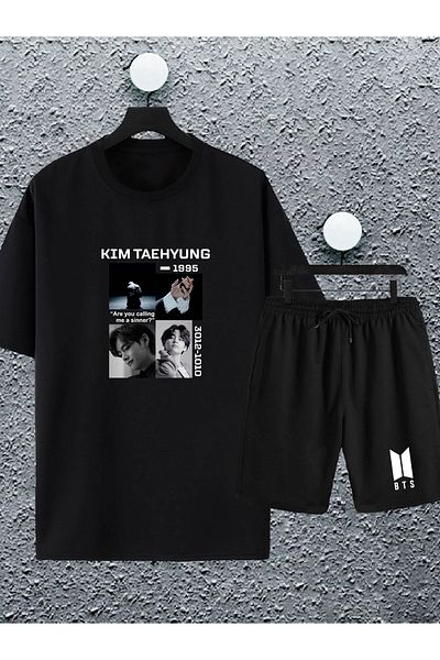 macklin Unisex Women Men Bts Army (kim,jeon,j Hope,park..) Σετ φόρμας με στάμπα μεγάλου μεγέθους μπλουζάκι και σορτς