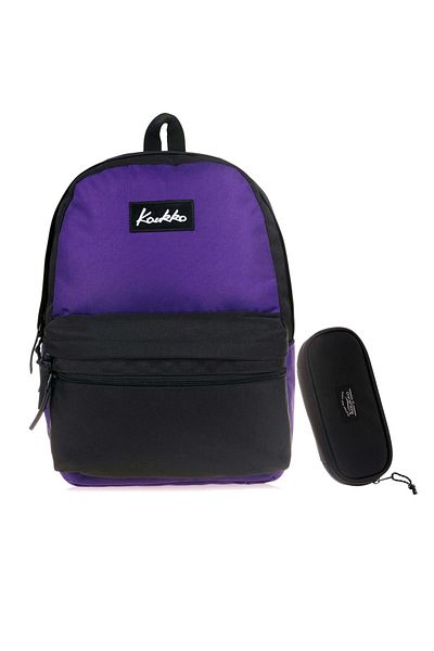 KAUKKO Set of 2 Basic Double Colors Claret Red-black Backpack and Pencil Bag