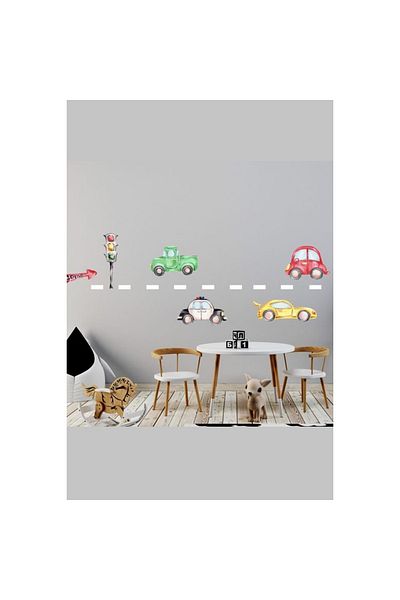 Sim Tasarım Watercolor Vehicles Wall Sticker Set Colorful - Sim85 -