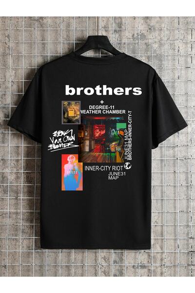 YUVEST Μπλουζάκι Unisex Oversize Brothers με στάμπα σε μαύρο χρώμα