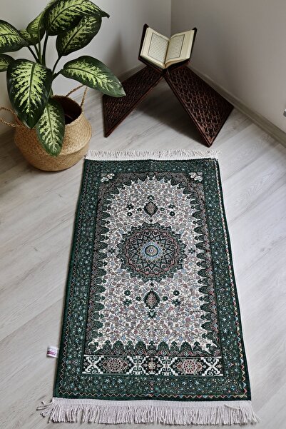 Bilenler سجادة صلاة فاخرة مبطنة بنمط عثماني S1018 باللون الأخضر