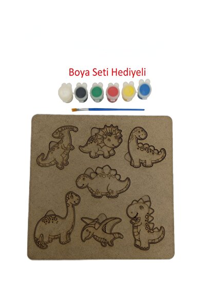 Ağaçistan - Çocuklar Için Dinozor Figürleri Puzzle Ahşap Boyama Yapboz Seti B...