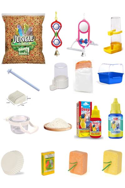 PureCanpati Muhabbet Kuş Kafes Seti(yem+vitamin+gaga Taşı+aksesuar+oyuncak)