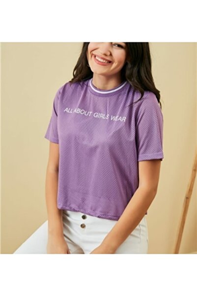 Hepsibitarz Kadın Mor Delikli Içi Atletli T-shirt