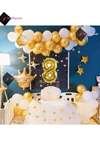 Bkmc Set de aniversare cu balon cu lanț de aur pentru copii de 8 ani, cu coro...
