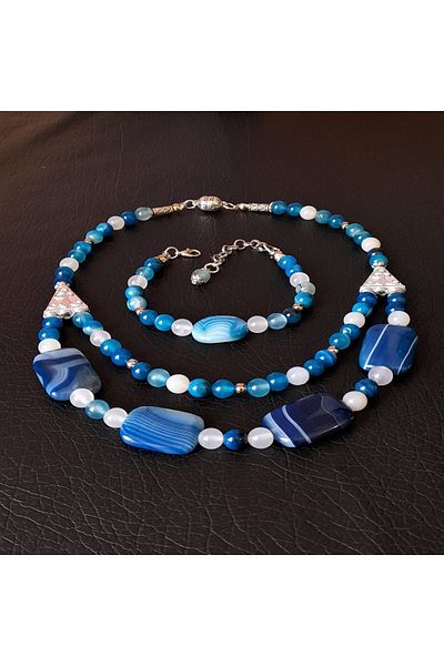 Asteria Elite Blue Agate Necklace Bracelet Set