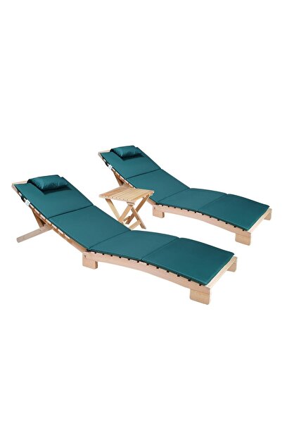 Bysay Ahşap Katlanabilir Yatar Şezlong Plaj Yatağı Minder Dahil 3 Lü Set (nat...