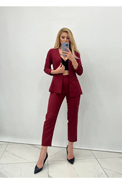 twomeey Women's Burgundy, Unlined Original Shooting Atlas Fabric Jacket and Trousers Set