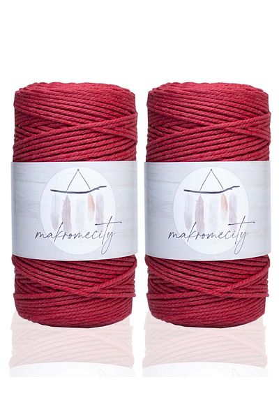 Makromecity 3 Twist Cotton Macrame Rope 3mm Three Twist Taranan Macrame Rope Rope 500 gr Red