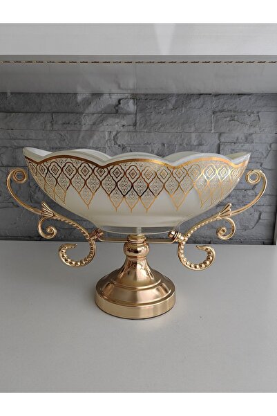 ALANYA HOME DECOR Lüks Varak Kondol Meyvelik Cam Gövde Altın Metal Ayak 41x25...