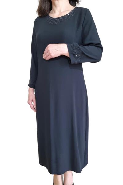 HaiModa Kadın Anne Elbisesi Büyük Beden Krep Taş Işli