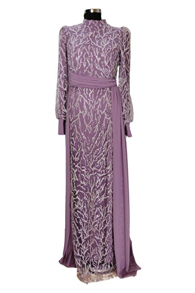 Lacrima Taş Işlemeli Kuyruklu Abiye 9392 Lila