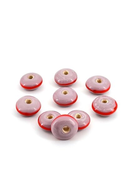 Selvi Konsept Murano Çizgili Rondela Cam Boncuk Mürdüm 13 Mm 10 Adet