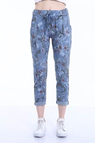 AYASOFYA OTANTIK Pantaloni skinny de damă, albaștri, italieni, cu talie legat...