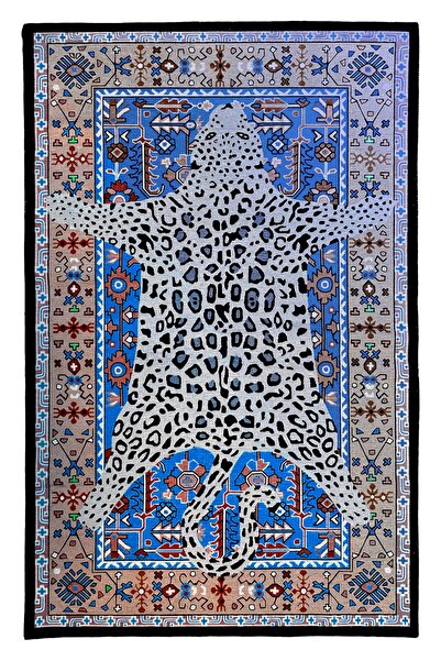 Rugs Modern Halı Leopard Blue Salmon Multicolor Vintage Theme Woven Base Carp...