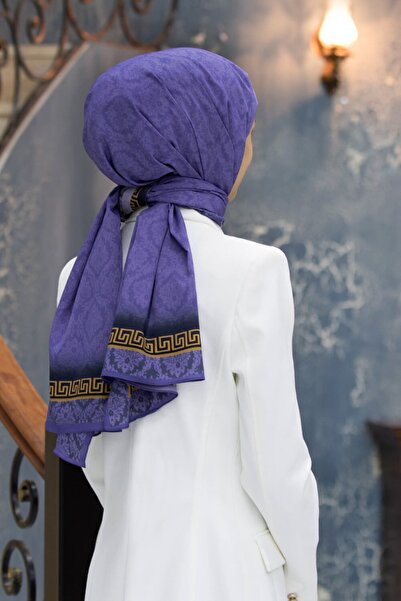 Vissona Kadın Lüks Medine Ipeği Şal Indigo-2