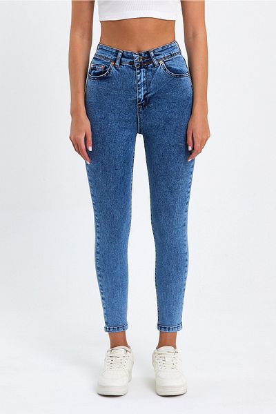 geenz manifacture Snow Wash Μπλε ψηλόμεσο τζιν παντελόνι Skinny Power Lycra