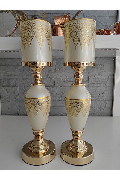 ALANYA HOME DECOR 2 Adet Lüks Varak Şamdan/mumluk Cam Gövde Altın Metal Ayak ...