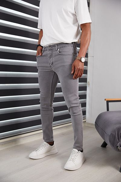 JACK CAPRİO Ανδρικό τζιν παντελόνι γκρι Slim Fit Lycra