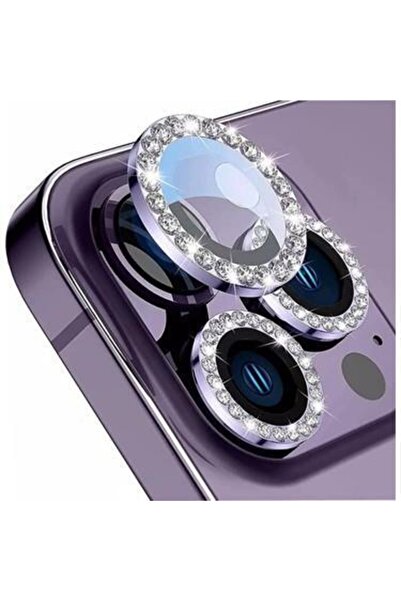 Miscase Iphone 11 Pro Max Taşlı Kamera Lens Koruyucu Çerçeveli Koruyucu Mor