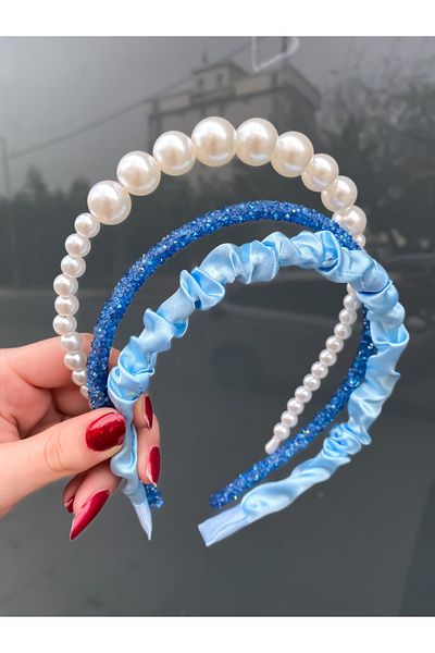 CSR AKSESUAR Set de 3 coroane din piatră de perle din satin