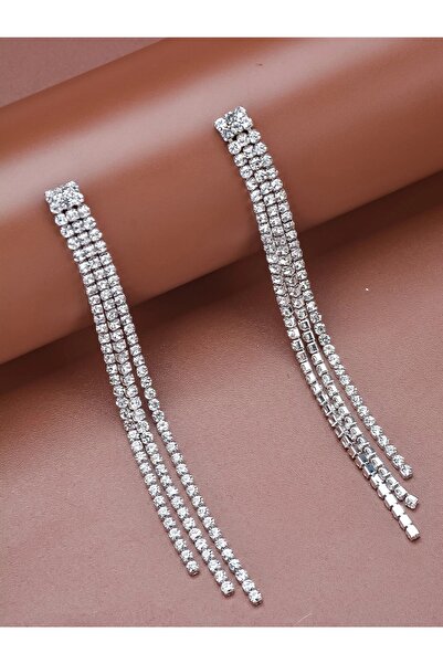 irva collection Taşlı 3'lü Uzun Sallantılı Küpe