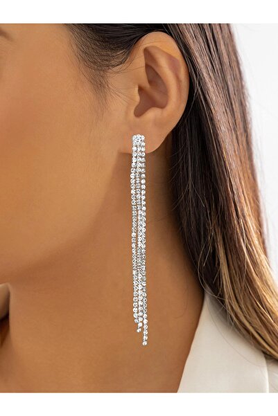 irva collection Taşlı 3'lü Uzun Sallantılı Küpe