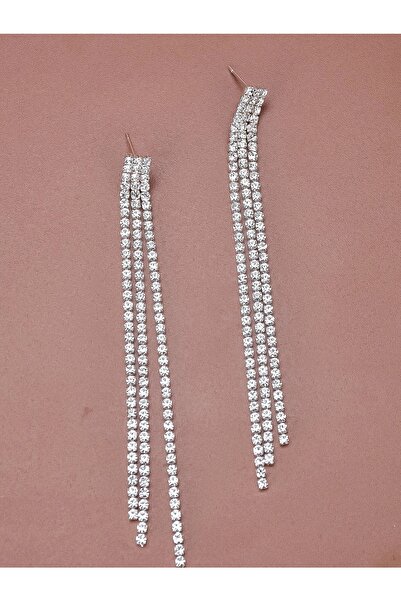 irva collection Taşlı 3'lü Uzun Sallantılı Küpe