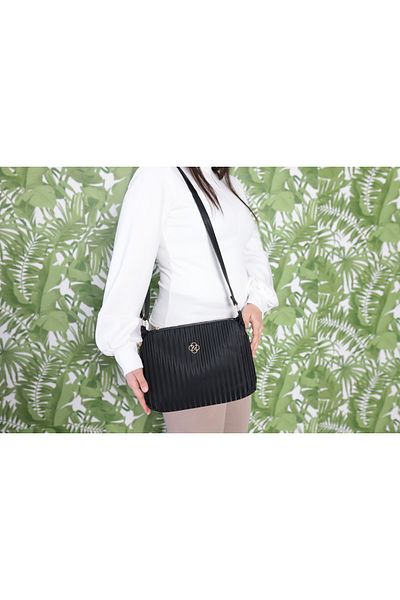 Elentra Black, Three Compartment, Adjustable Shoulder Strap, Trend Suggestion, Satin Look Women's Shoulder Bag,