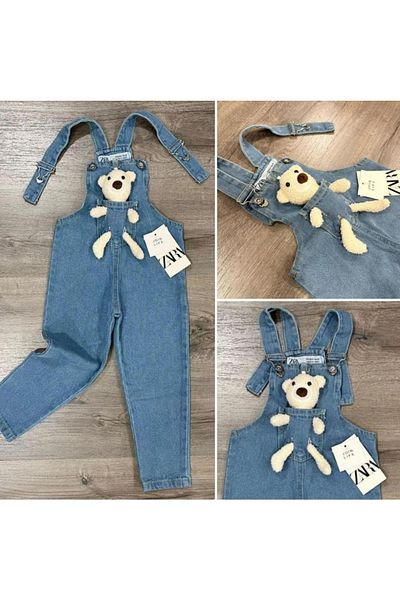 Fuar Kids Salopetă unisex din denim pentru copii cu ursuleț