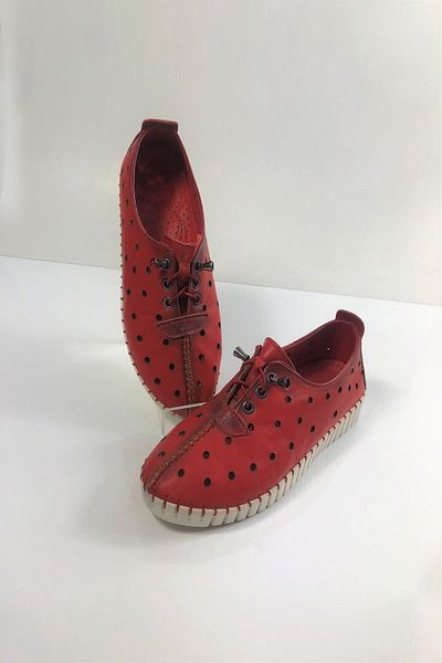 Tabak Deri Genuine Leather Rubber Laced Practical Summer Casual Shoes with Breathable Hole Detail on the Feet - red