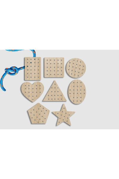 MartinaCole Montessori Bağcık Oyuncağı, Geometrik Şekiller Lazer Kesimli 8 Parça