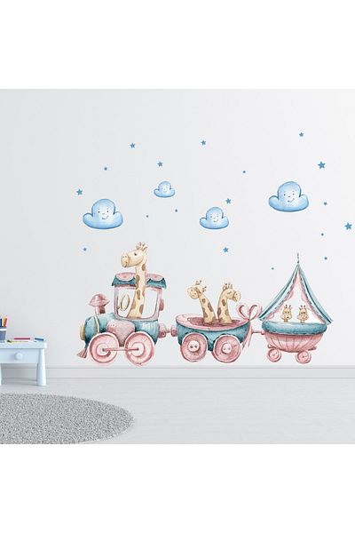 Sim Tasarım Giraffes on the Train Wall Sticker Set