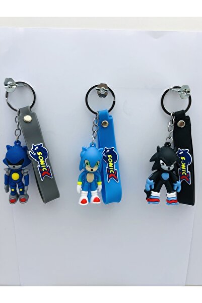 Shem سونيك بوم آند فريندز 3 قطع لعبة سلسلة مفاتيح سيليكون ثلاثية الأبعاد وإكسسوارات حقيبة