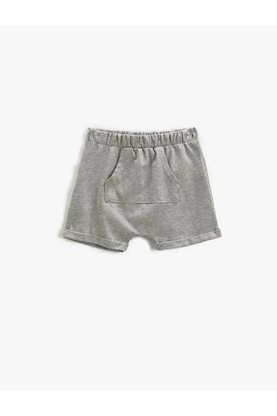 Koton Baby Boy Shorts with Kangaroo Pocket, Elastic Waist, Printed on the Back