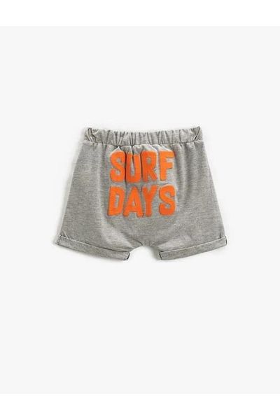 Koton Baby Boy Shorts with Kangaroo Pocket, Elastic Waist, Printed on the Back