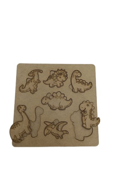 Ağaçistan - Dinosaur Figures Puzzle Wooden Painting Puzzle Set for Children with Paint and Brush Gift