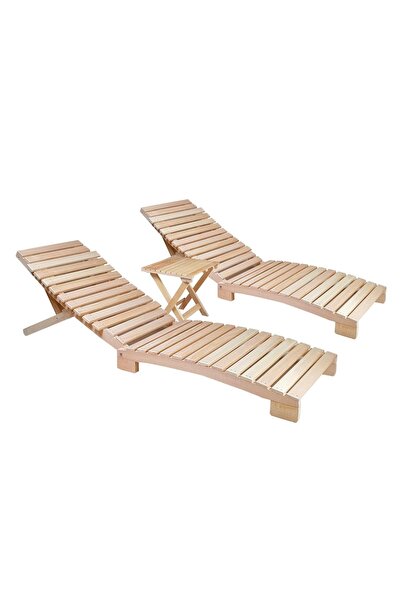 Bysay Ahşap Katlanabilir Yatar Şezlong 3 Kademe Plaj Yatağı 3 Lü Set (naturel)