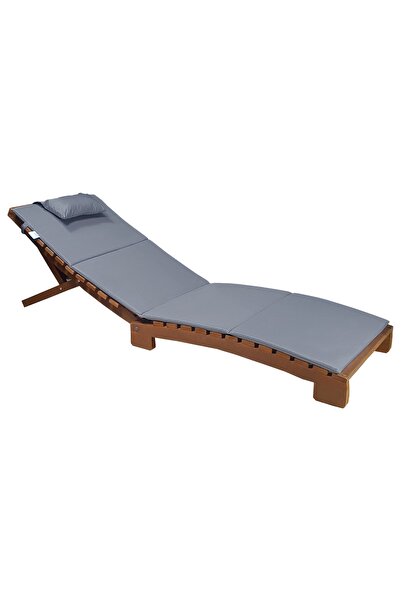 Bysay Ahşap Katlanabilir Yatar Şezlong 3 Kademe Plaj Yatağı Minder Dahil (ceviz - Gri)