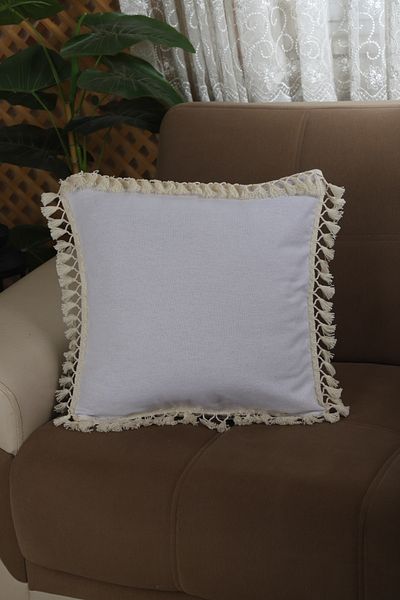 NDC HOME Husă de pernă cu pompon alb de in 43 X 43