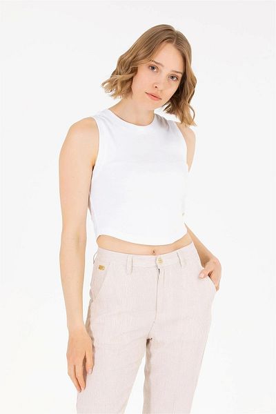 U.S. Polo Assn. Tricou de bază cu decolteu alb pentru damă