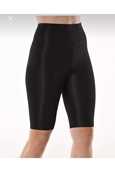 Genel Markalar Siyah Kalın Kemerli Yüksek Bel Biker Parlak Şort