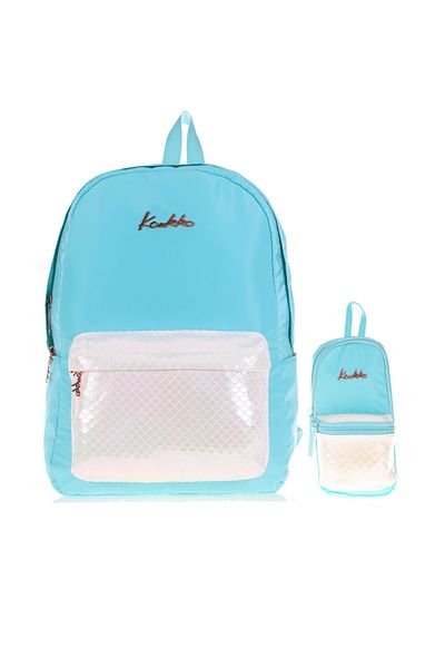 KAUKKO Set of 2 Bright Scale-turquoise Backpack and Pencil Bag