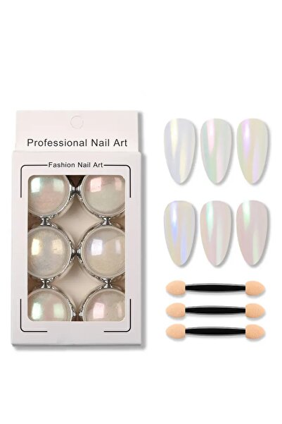 alaraycosmetics 6 Adet/set Yeni Aurora Tırnak Sanat Nail Art Inci Tozu Sihirl...