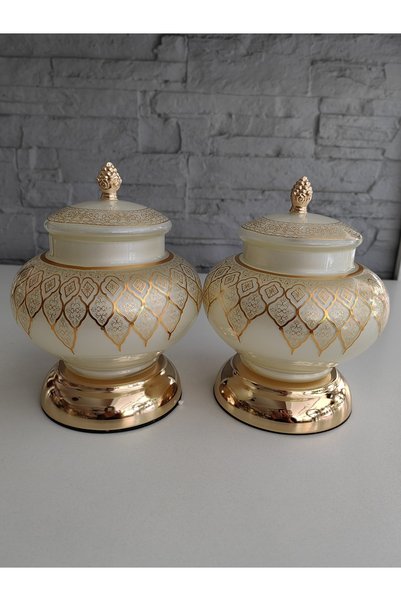 ALANYA HOME DECOR 2 Adet Lüks Varak Şekerlik Cam Gövde Altın Metal Ayak Dekor...