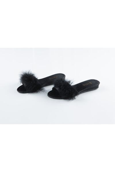 GIONA Women's Black Furry Slippers