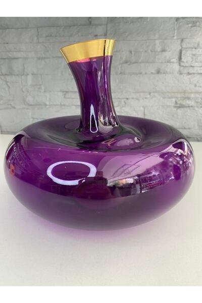 ALANYA HOME DECOR Lila Altın El Imalatı Dekorlu Cam Ayaklı Armut Vazo 23x23cm...
